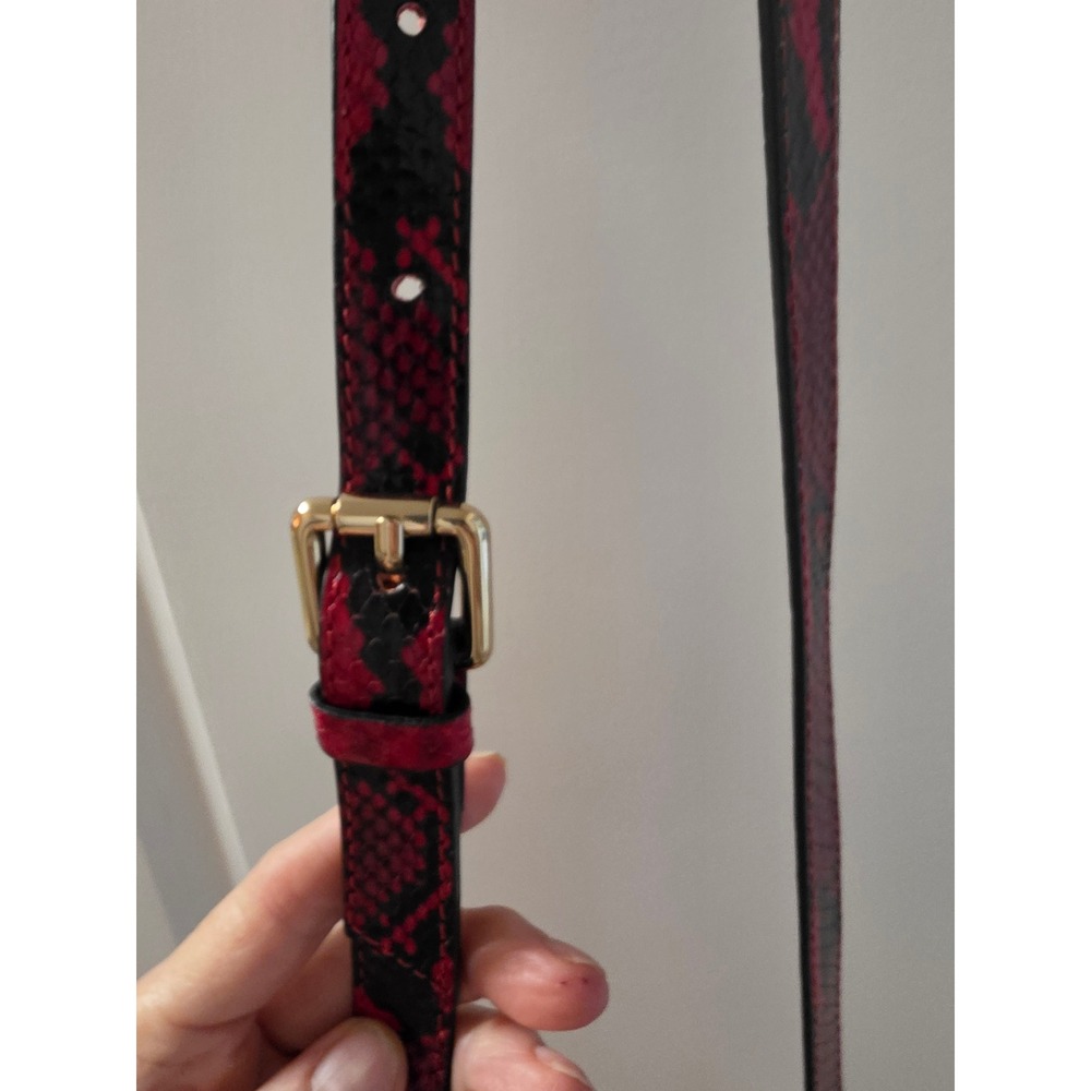 Red Snakeskin and Leopard Calf Hair Crossbody Satchel Bag with Gold Hardware - Picture 7 of 12
